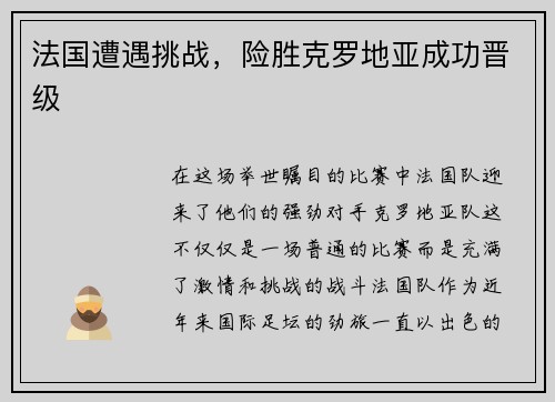 法国遭遇挑战，险胜克罗地亚成功晋级